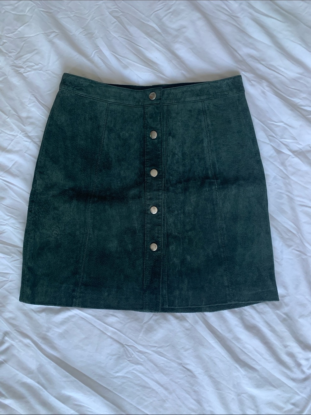 Dark Green Suede A Line Skirt